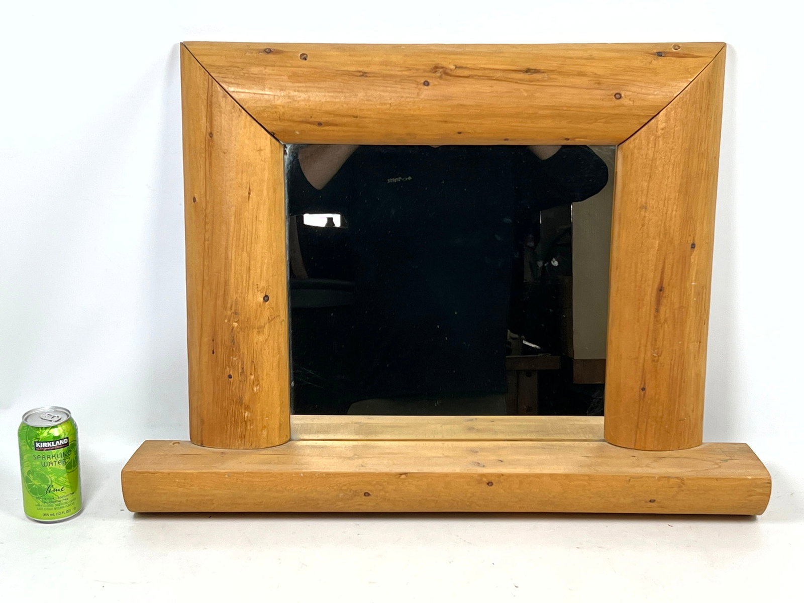 Handcrafted Rustic Split Log Pine Wall Mirror With Integral Shelf - 2