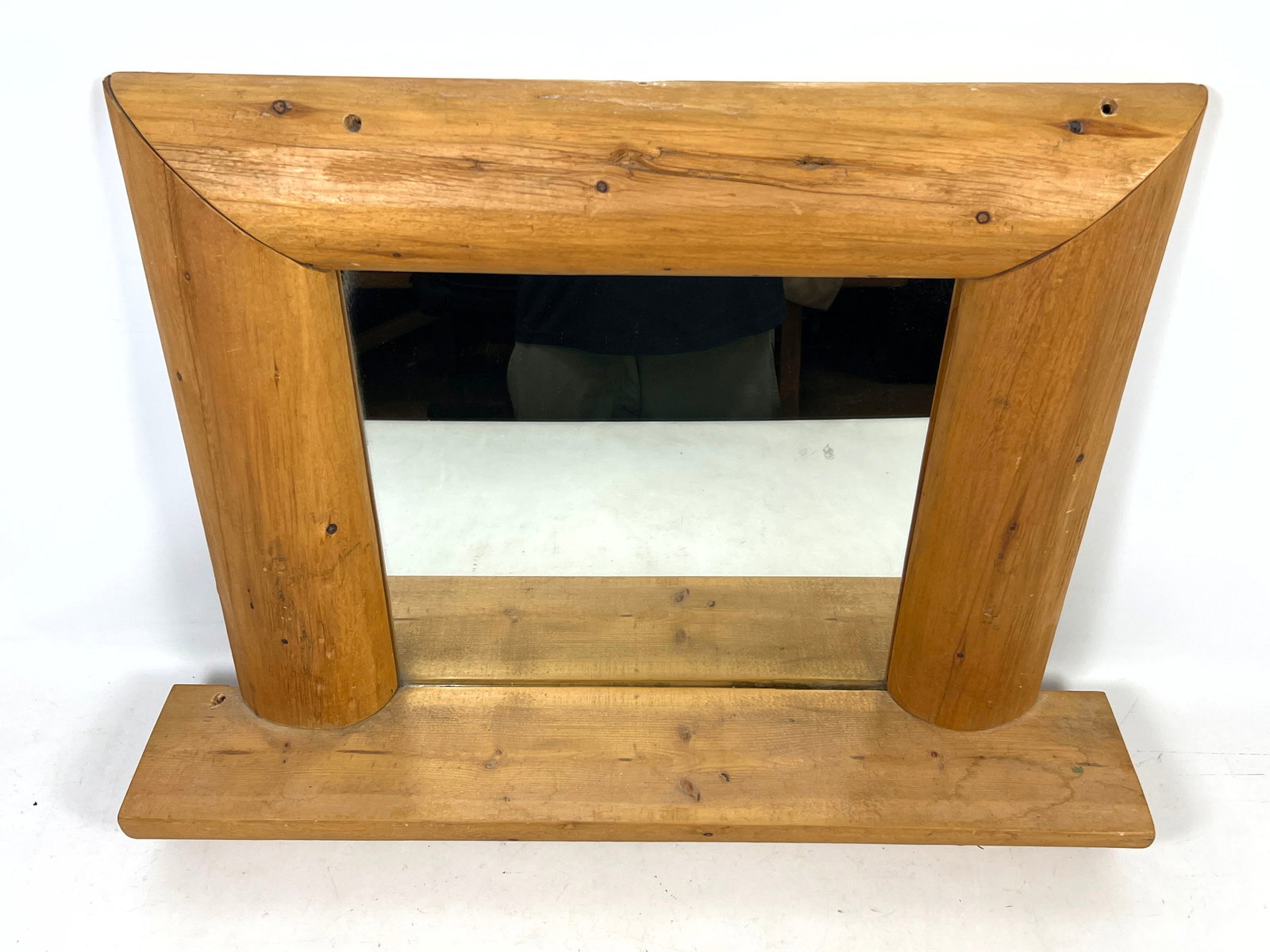 Handcrafted Rustic Split Log Pine Wall Mirror With Integral Shelf - 3