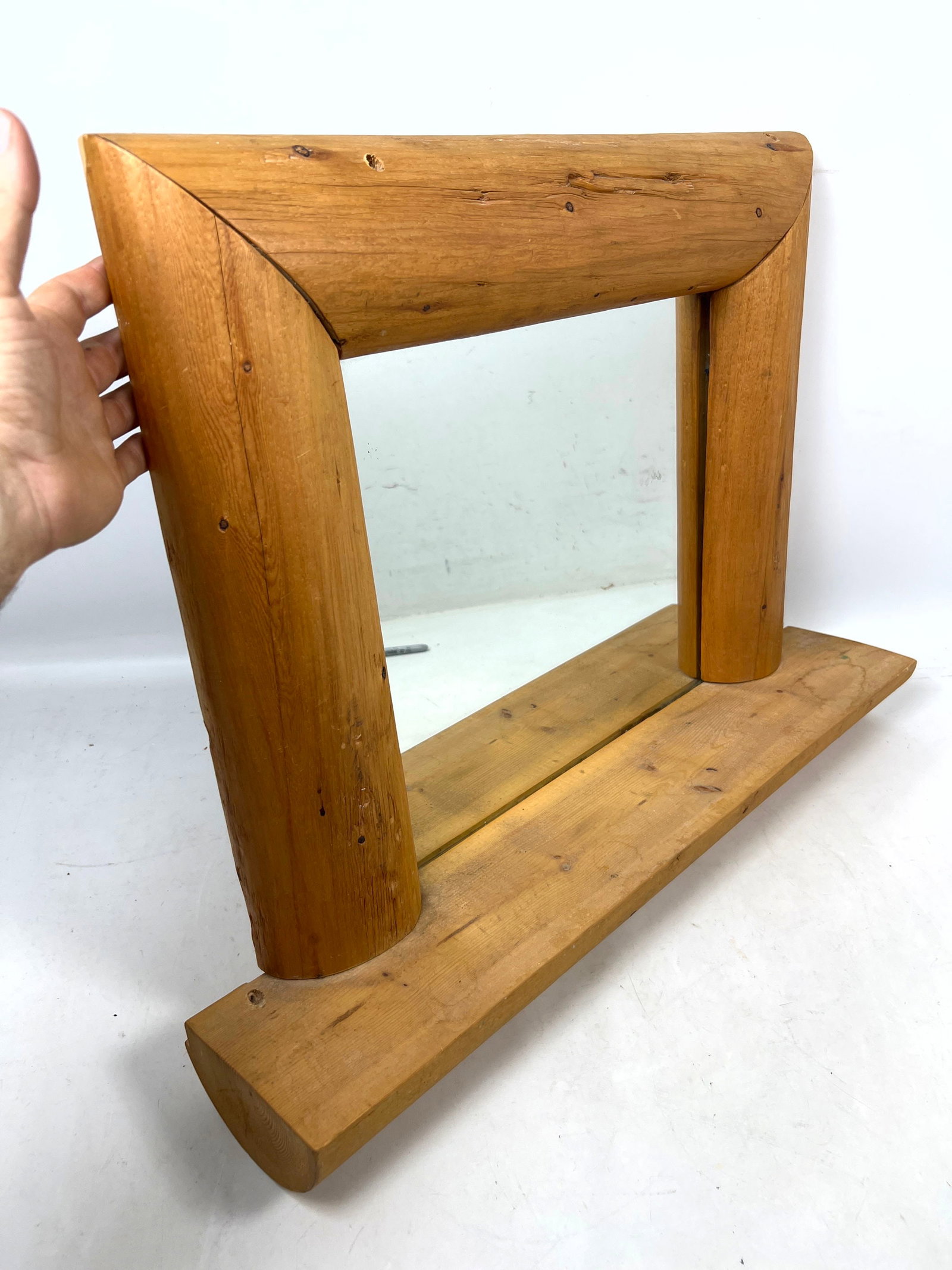 Handcrafted Rustic Split Log Pine Wall Mirror With Integral Shelf - 4