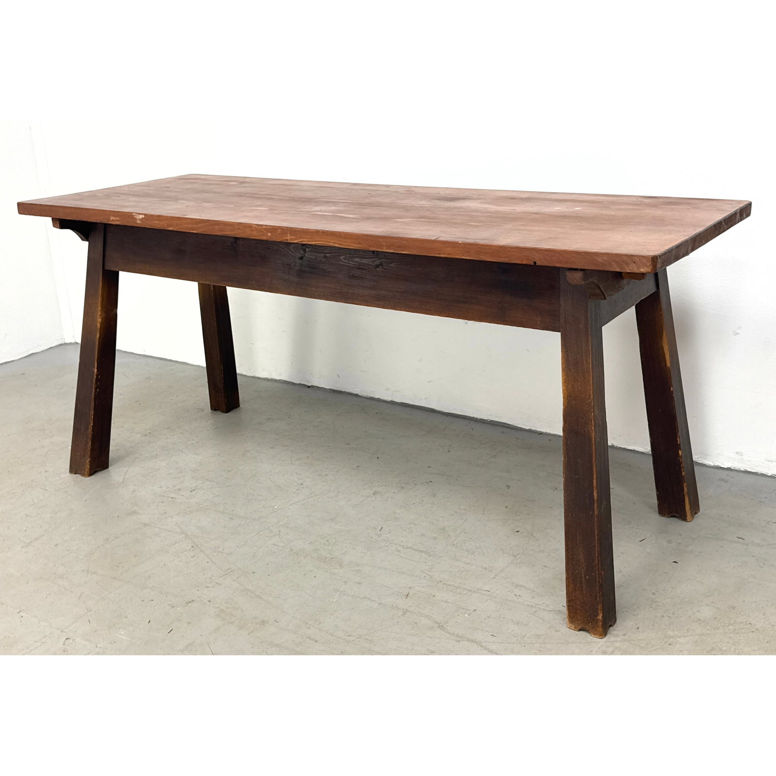 1960s Pine brutalist dining table (France/1960s). Primitive Pine Farmhouse Dining Table with Splayed (1 of 11)