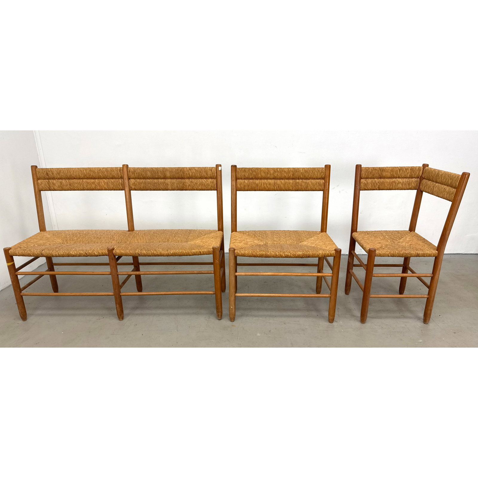 3pc set Rush bench style seating arrangement, including 2 benches and corner chair. (France/1970s) s (1 of 16)