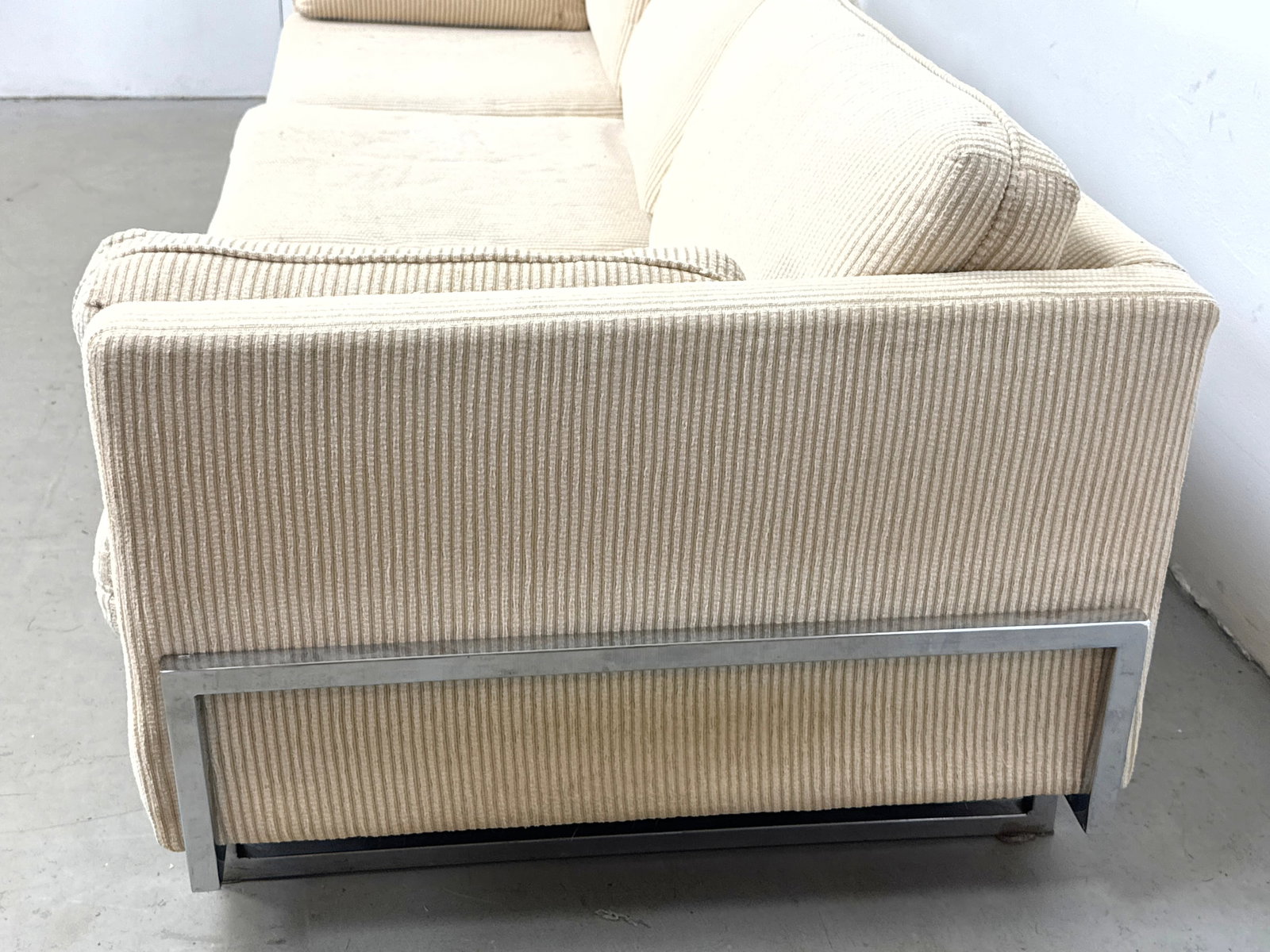 Milo Baughman Style Chrome Base Sofa Couch. - 3