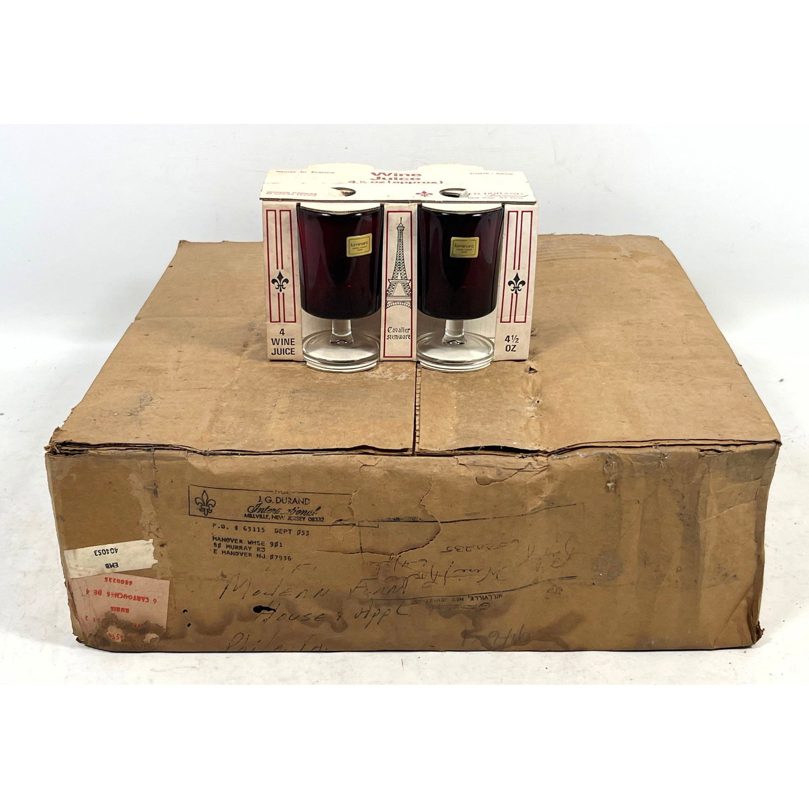 7 Sets of 4 Vintage Luminarc France Cavalier Ruby Red Wine Juice Stemware with Original Packaging an (1 of 9)
