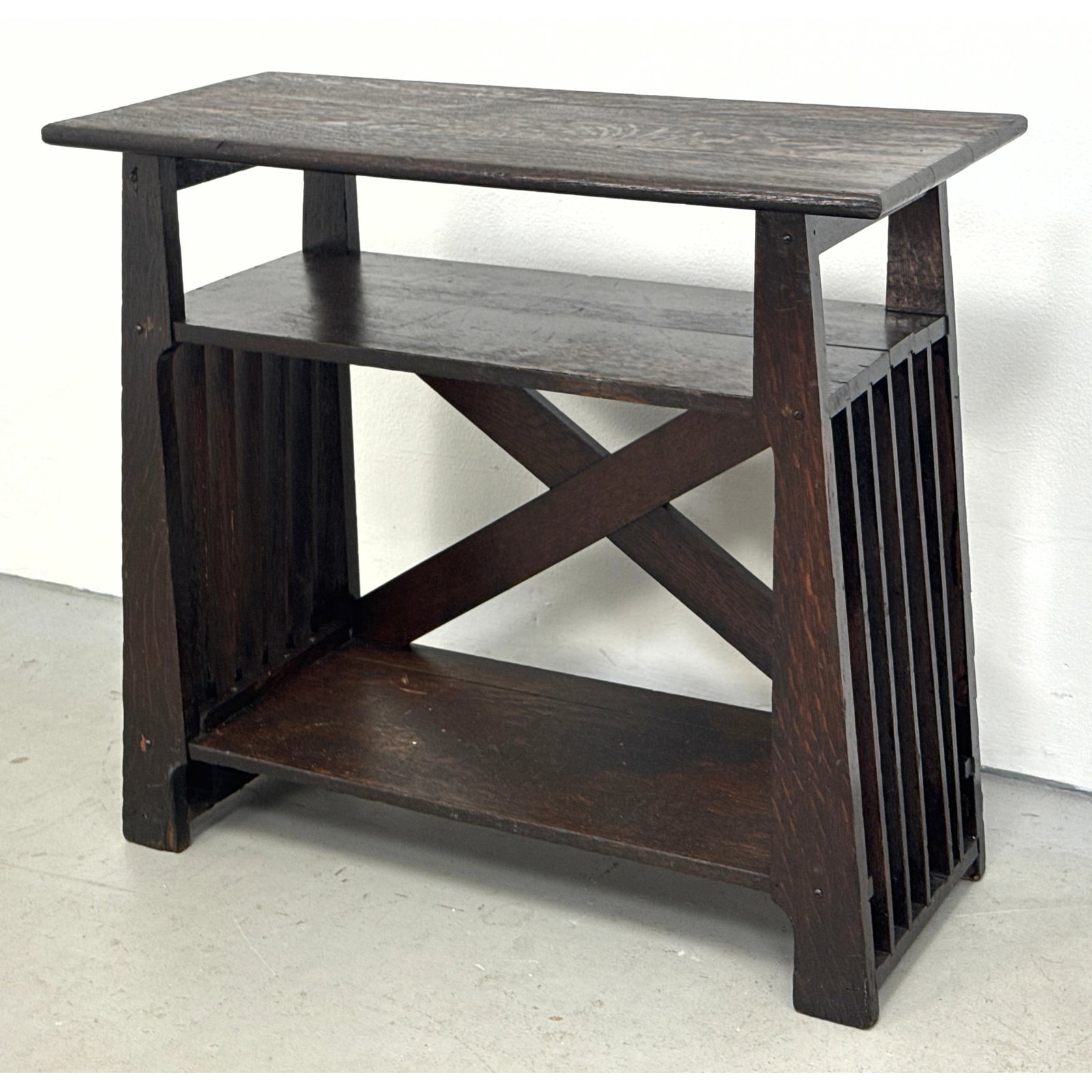 Arts and Crafts Mission Style Quarter-Sawn Oak Small Bookcase with X-Brace Back and 5-Slat Side Pane (1 of 11)