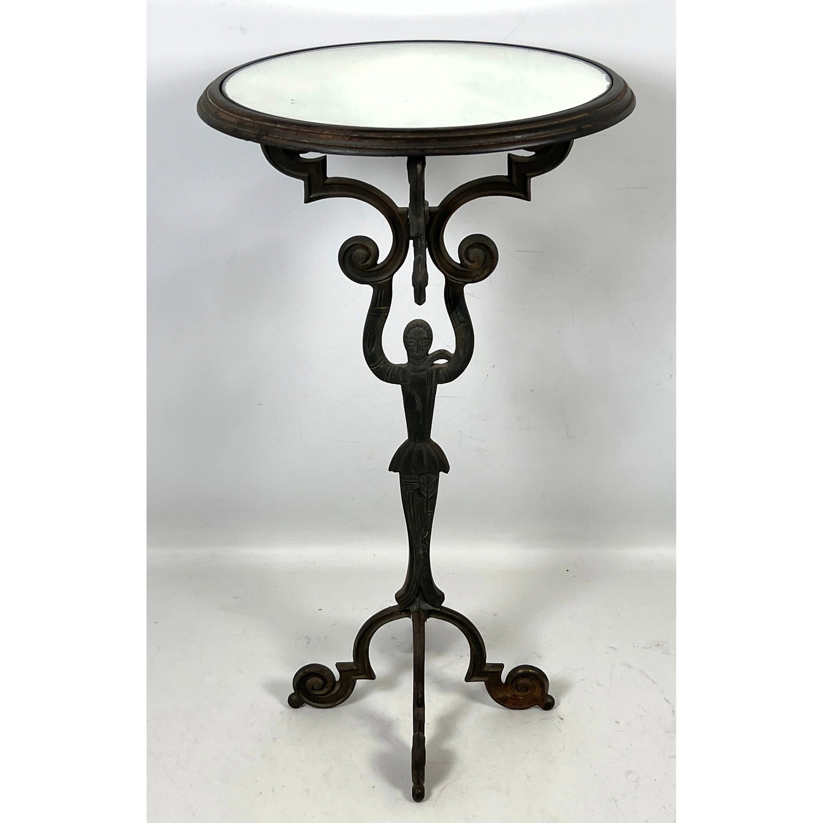 Seville Art Studios Art Deco iron table with figur\al Column and mirror surface (1 of 14)