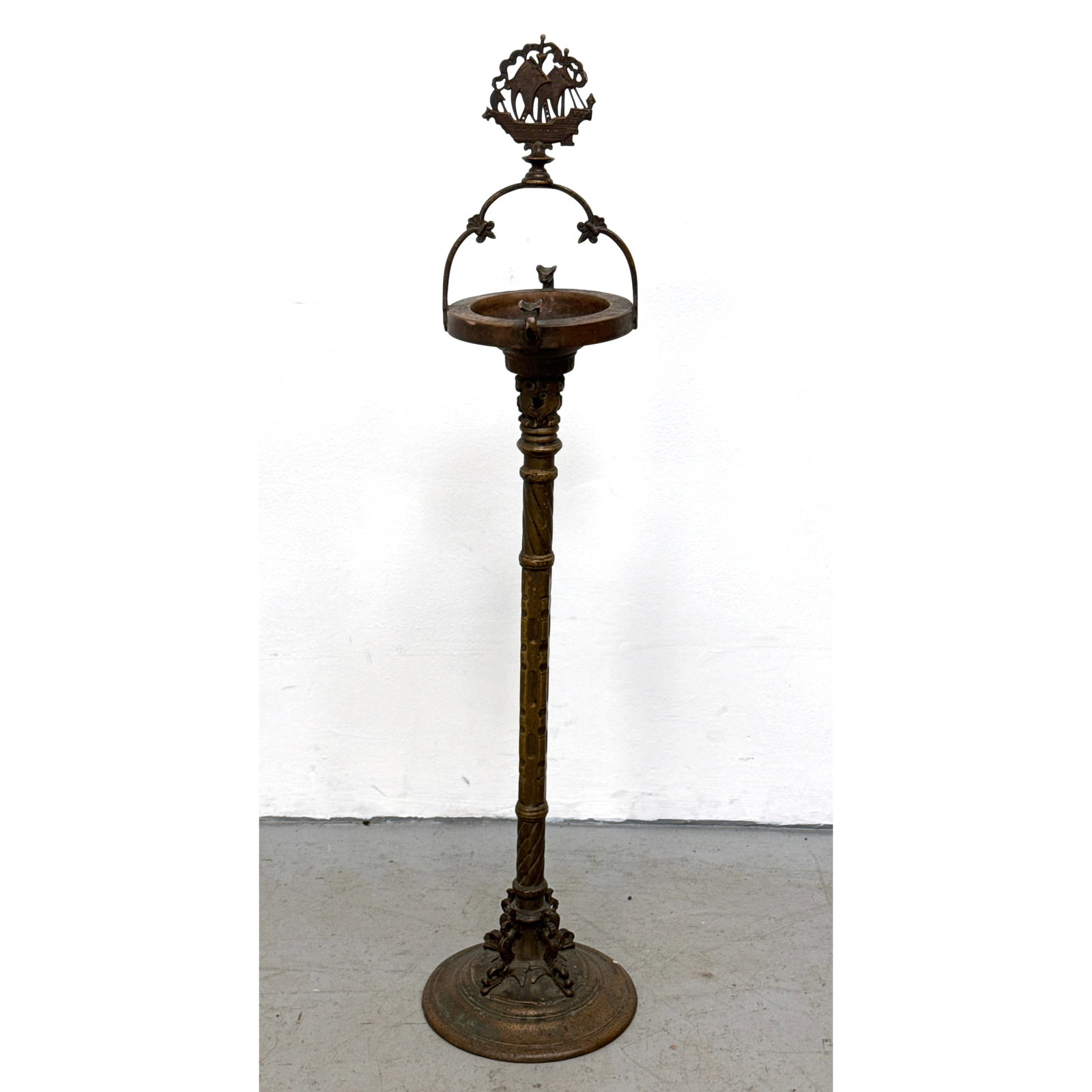 Vintage Floor Standing Smoking Stand Ashtray with Ship Finial Owl Stem and Dolphin Base. Oscar Bach (1 of 8)