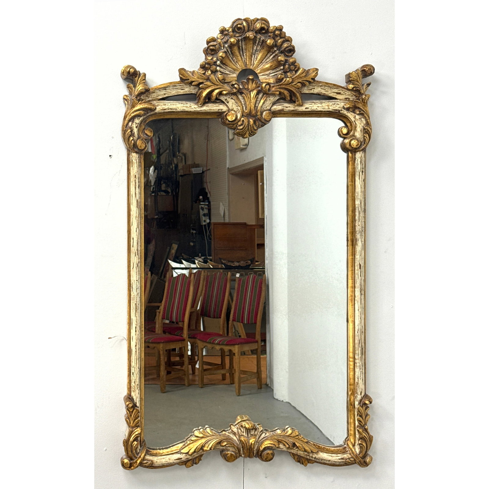 Bonachera and Andujar Spanish Rococo style gilt and cream wall mirror featuring a carved shell crest (1 of 12)