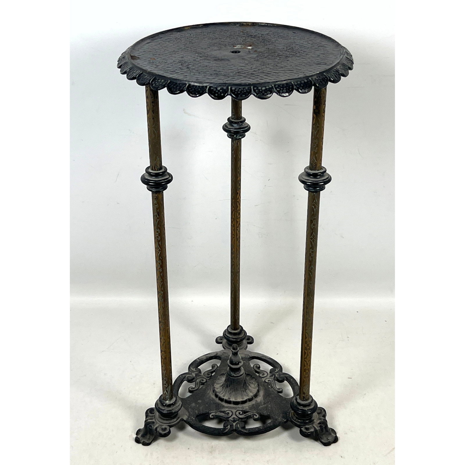 Rembrandt Victorian Aesthetic Movement Cast Iron and Brass Pedestal Plant Stand with Scalloped Rim a (1 of 11)