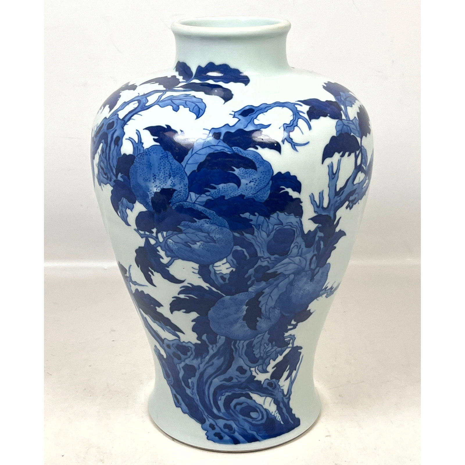 Chinese Blue and White Porcelain Vase with Underglaze Cobalt Pomegranate Tree and Fruit Decoration: Chinese Blue and White Porcelain Vase with Underglaze Cobalt Pomegranate Tree and Fruit Decoration Dimensions: Height: 14 inches, Width: 8.5 inches, Depth: 8.5 inches. ---
