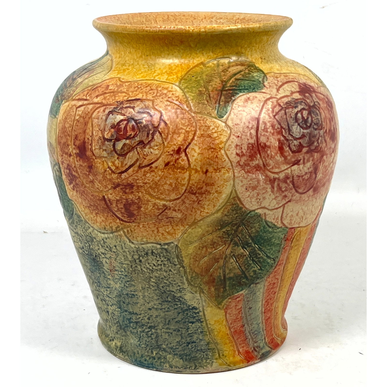 Italica Ars Italian Pottery Vase with Hand Painted Roses and Sgraffito Decoration. Signed Lovera. (1 of 10)