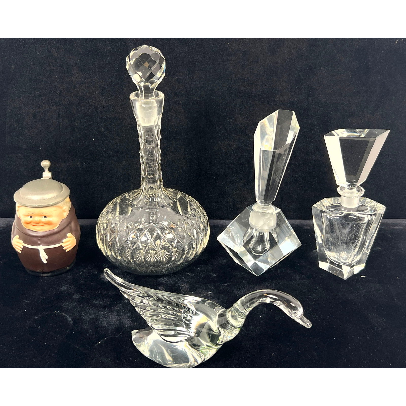 5pc lot including Goebel Monk character stein, cut lead crystal decanter, 2 geometric perfume bottle (1 of 20)