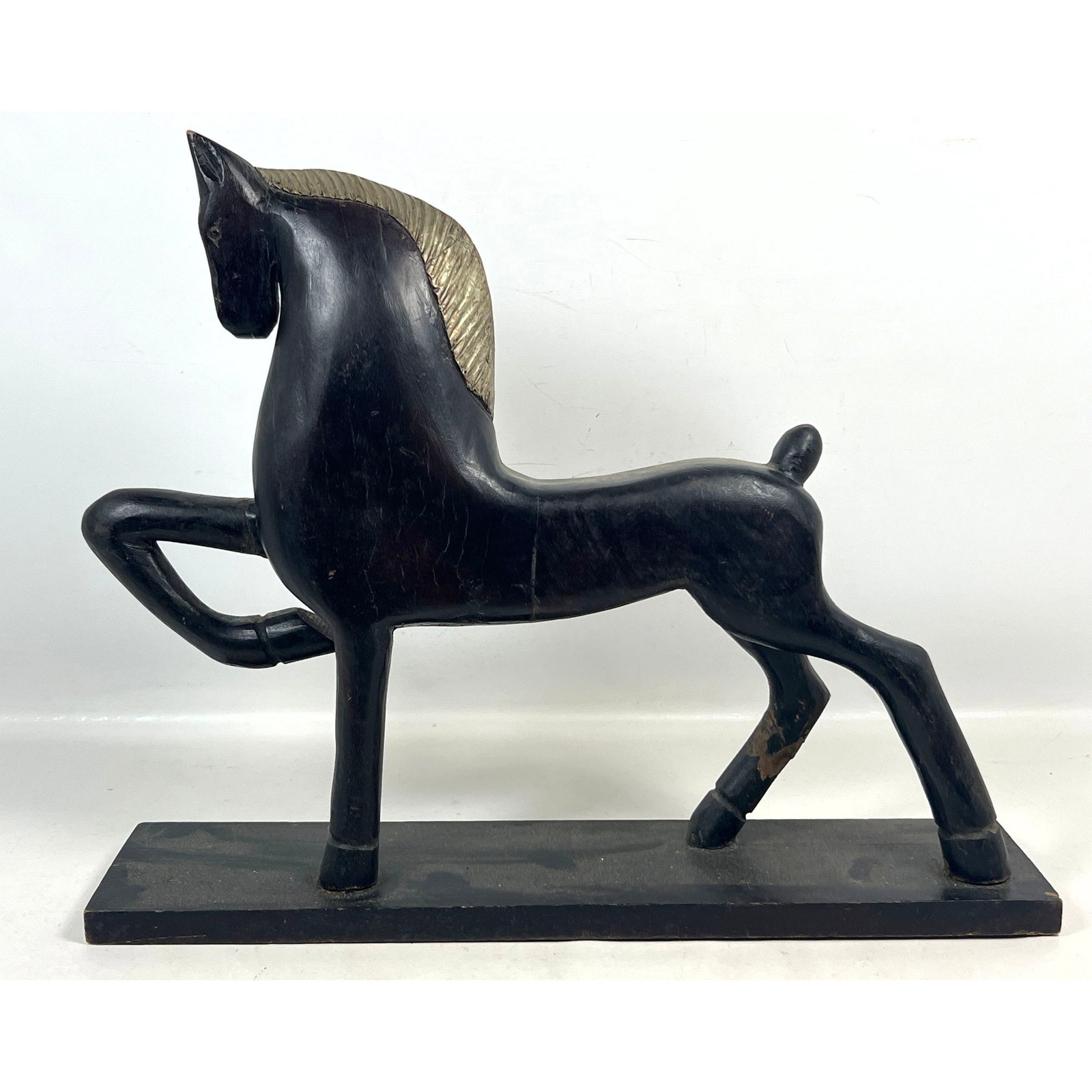 Stylized Folk Art carved wood horse sculpture. (1 of 11)