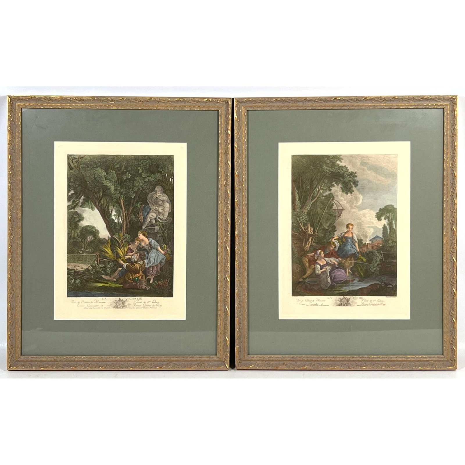 Pair Hand Colored Engravings after Francois Boucher titled La Chasse and La Peche Directed by Jacque (1 of 18)