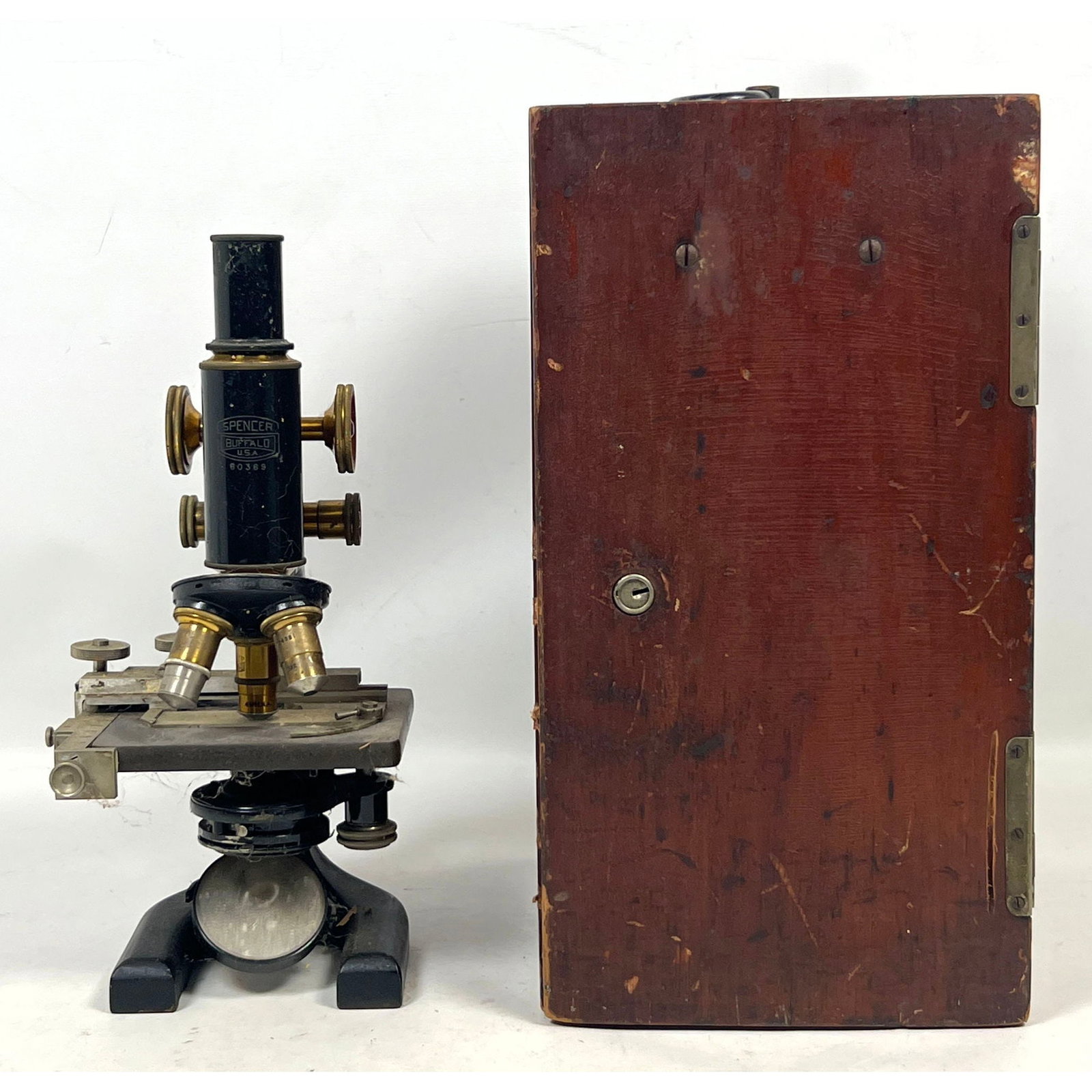 Antique Spencer Lens Co. Monocular Compound Microscope Serial Number 60369 with Mechanical Stage and (1 of 12)