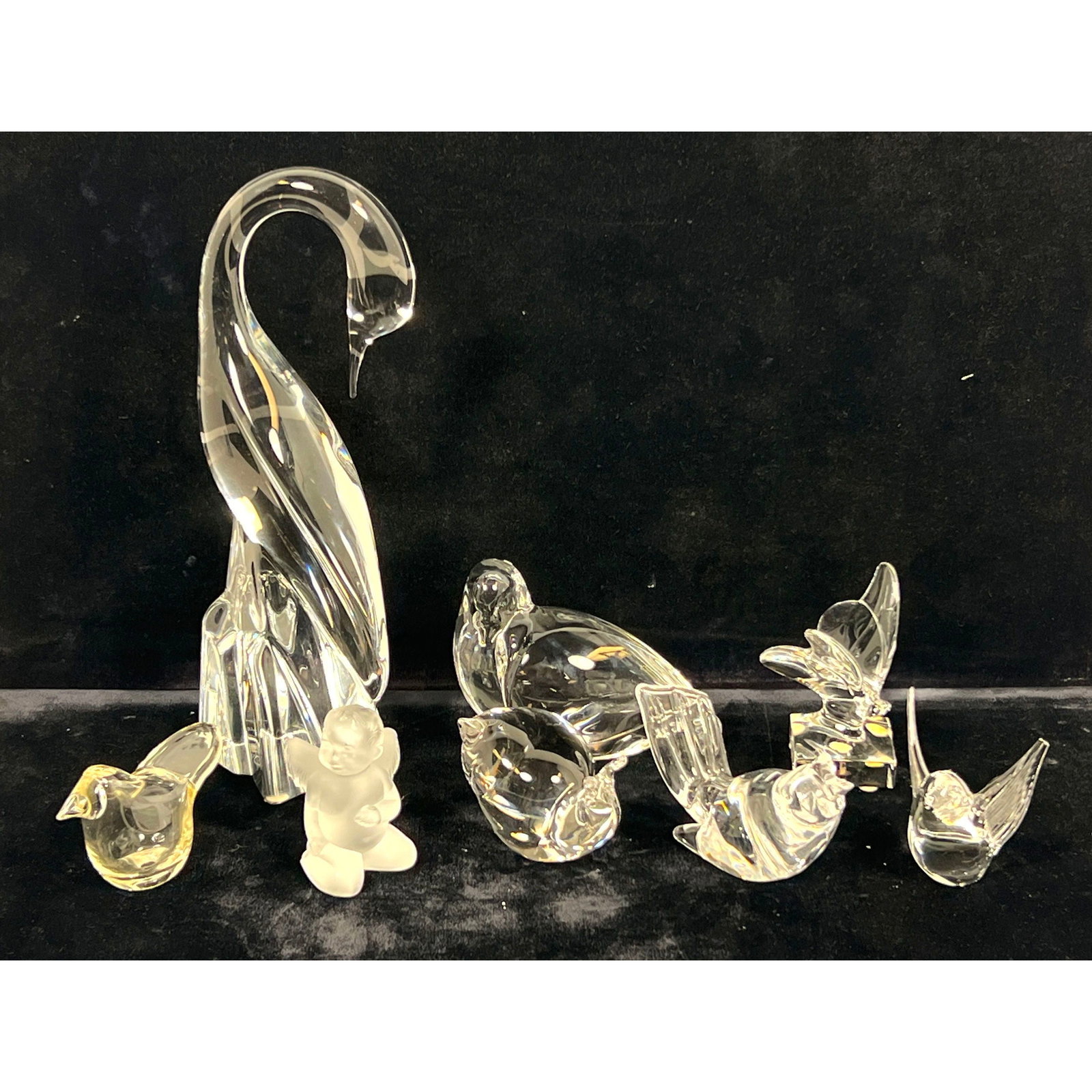 Collection of Glass Animals. Daum Swan, Baccarat Butterfly, Steuben bird, Lalique. (1 of 19)