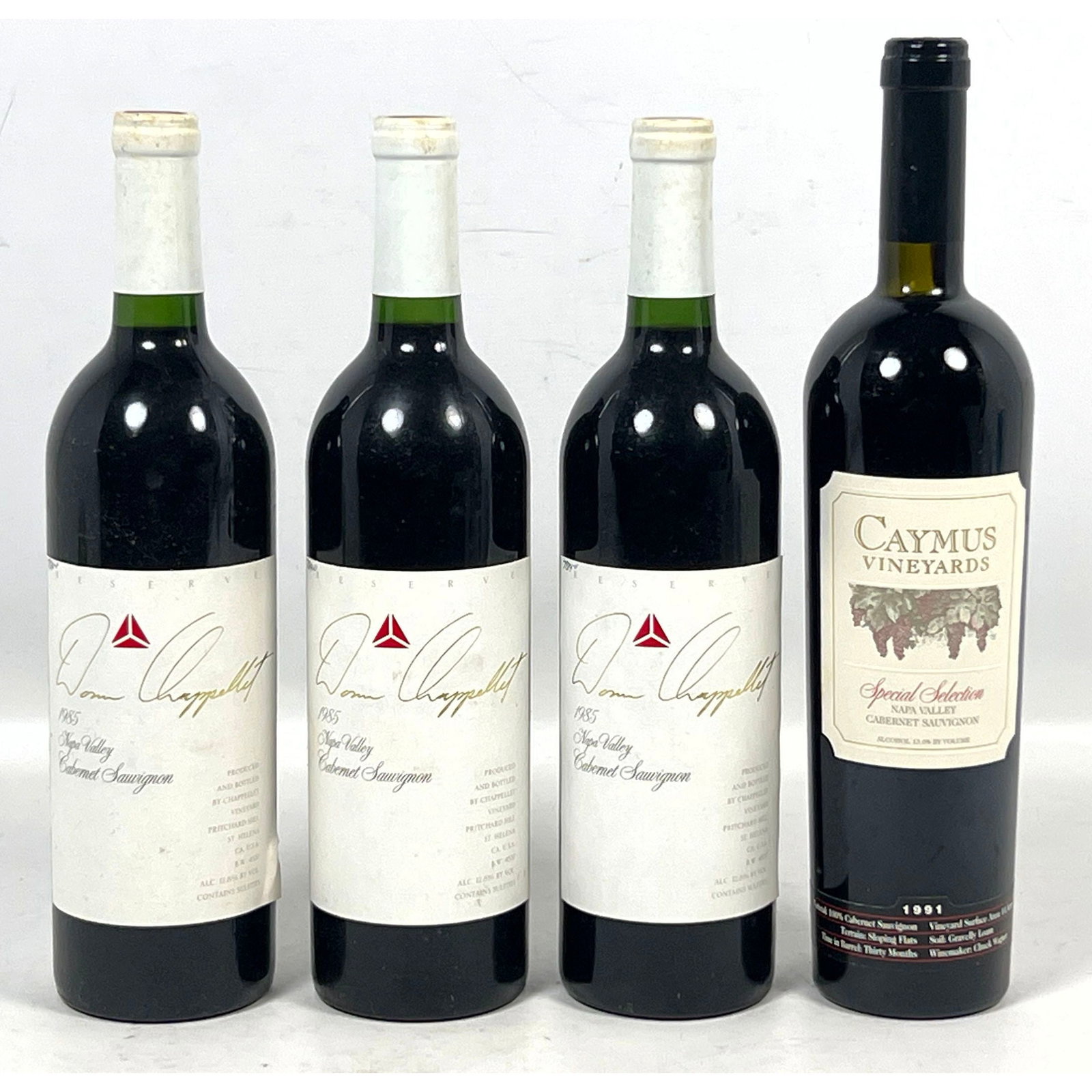 4pc Napa Valley Cabernet Sauvignon - 1991 Caymus Special Selection and 3pc 1985 Chappellet Reserve S (1 of 15)