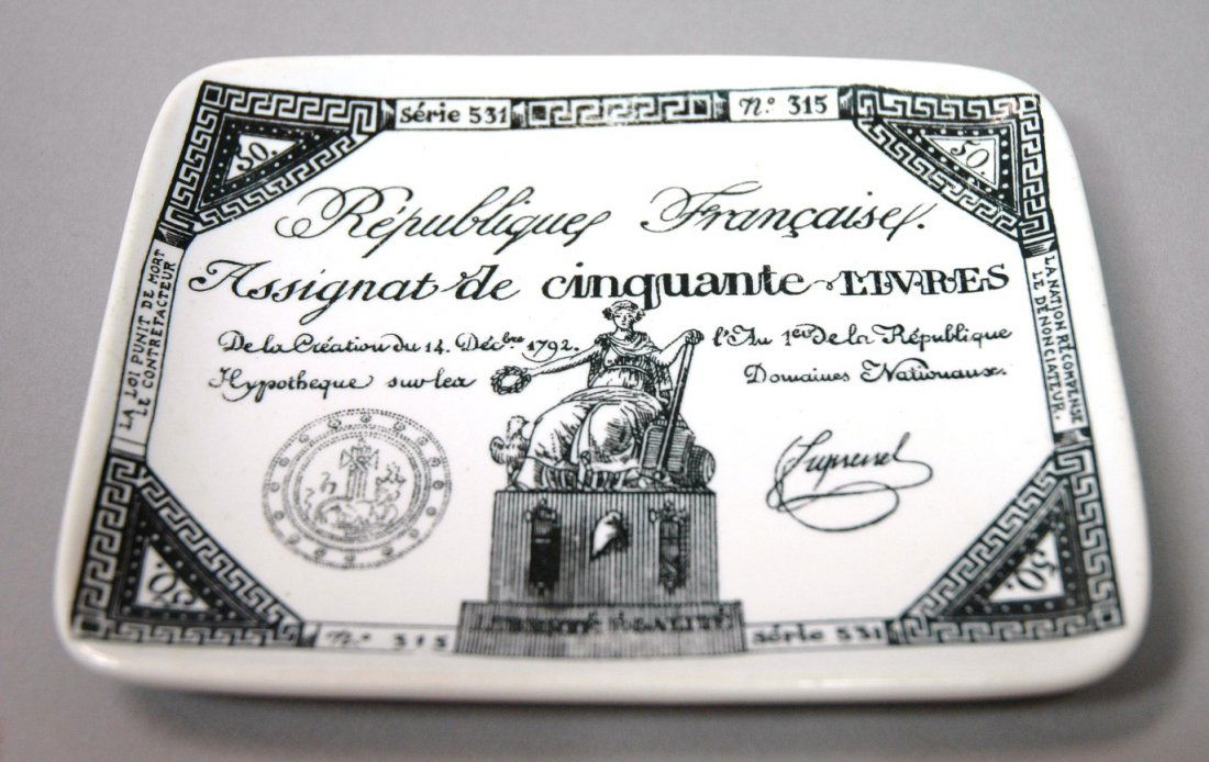 FORNASETTI Milano Italy Dish. Graphic design on c: FORNASETTI Milano Italy Dish. Graphic design on ceramic dish. Marked. -- Dimensions: : W: 5.75 inches: D: 4.5 inches --- US Shipping charge: $14