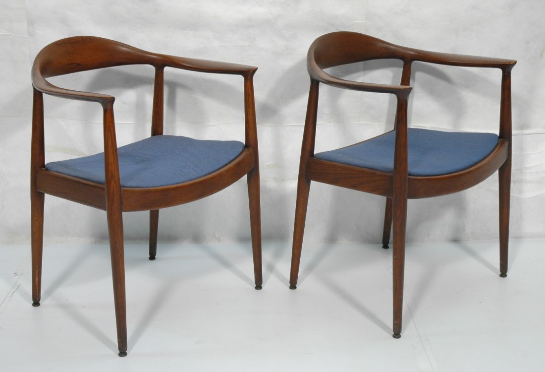 Pr HANS WEGNER Walnut The Chair Lounge Chairs. BA: Pr HANS WEGNER Walnut The Chair Lounge Chairs. BARRIT Furniture Corp. Paper label. 1973. -- Dimensions: H: 30.5 inches: W: 24.75 inches: D: 20 inches ---