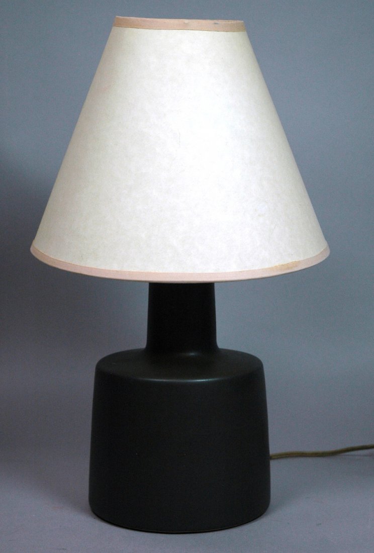 MARTZ Marshall Studios Ceramic Pottery Table Lamp: MARTZ Marshall Studios Ceramic Pottery Table Lamp. Gunmetal brown black glazed lamp. Signed Martz. Paper Marshall Studios label. -- Dimensions: H: 16.5 inches: W: 9.75 inches ---