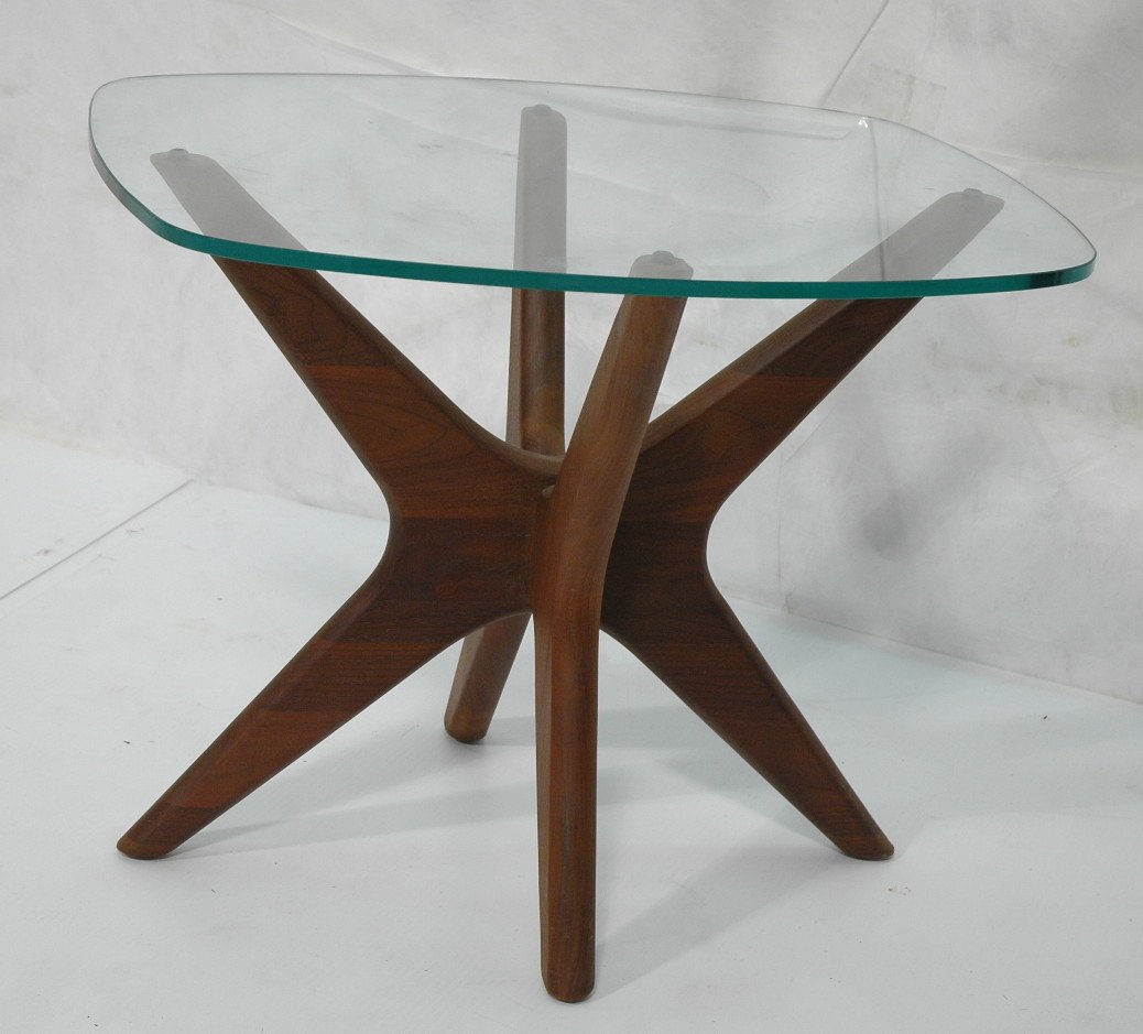 Adrian PEARSALL Walnut Table with Glass Top.: Adrian PEARSALL Walnut Table with Glass Top. Thick glass top. -- Dimensions: H: 19 inches: W: 23.5 inches: D: 20 inches ---