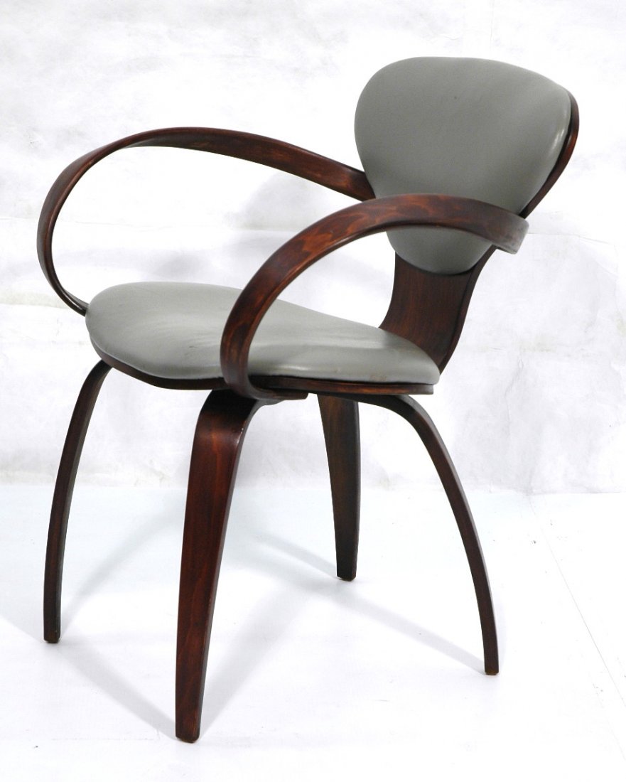 Plycraft Pretzel Arm Lounge Chair. Gray Leather S: Plycraft Pretzel Arm Lounge Chair. Gray Leather Seat & Back Cushions. Not marked. -- Dimensions: H: 31.25 inches: W: 25 inches: D: 23 inches ---