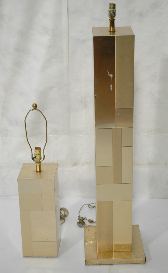 Pr PAUL EVANS style Cityscape Floor & Table Lamps: Pr PAUL EVANS style Cityscape Floor & Table Lamps. Gold tone aluminum panels on square columns. Not marked. -- Dimensions: H: 50.5 inches: W: 12 inches: D: 12 inches ---