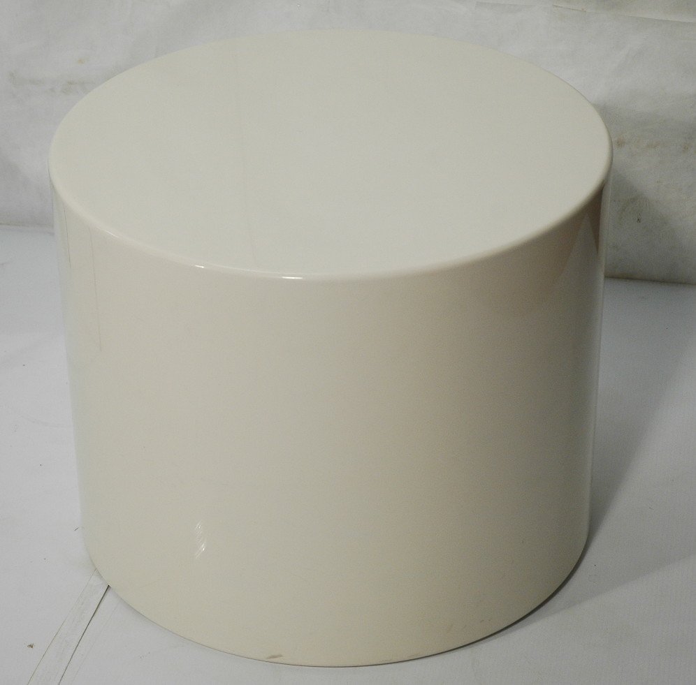 METRO California Modern Cream Lacquer Drum Table.: METRO California Modern Cream Lacquer Drum Table. Paper label. -- Dimensions: H: 20 inches: W: 25 inches ---