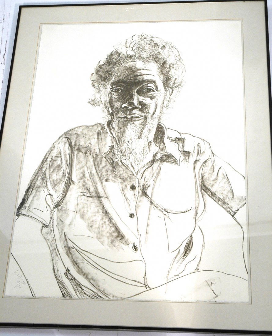 ALICE NEEL Signed Print. Portrait of BENNY ANDREW: ALICE NEEL Signed Print. Portrait of BENNY ANDREWS. Original Lithograph, 1978. Gallery Label. Pencil signed & dated 78. 4/30. -- Dimensions: H: 34.5 inches: W: 25 inches ---