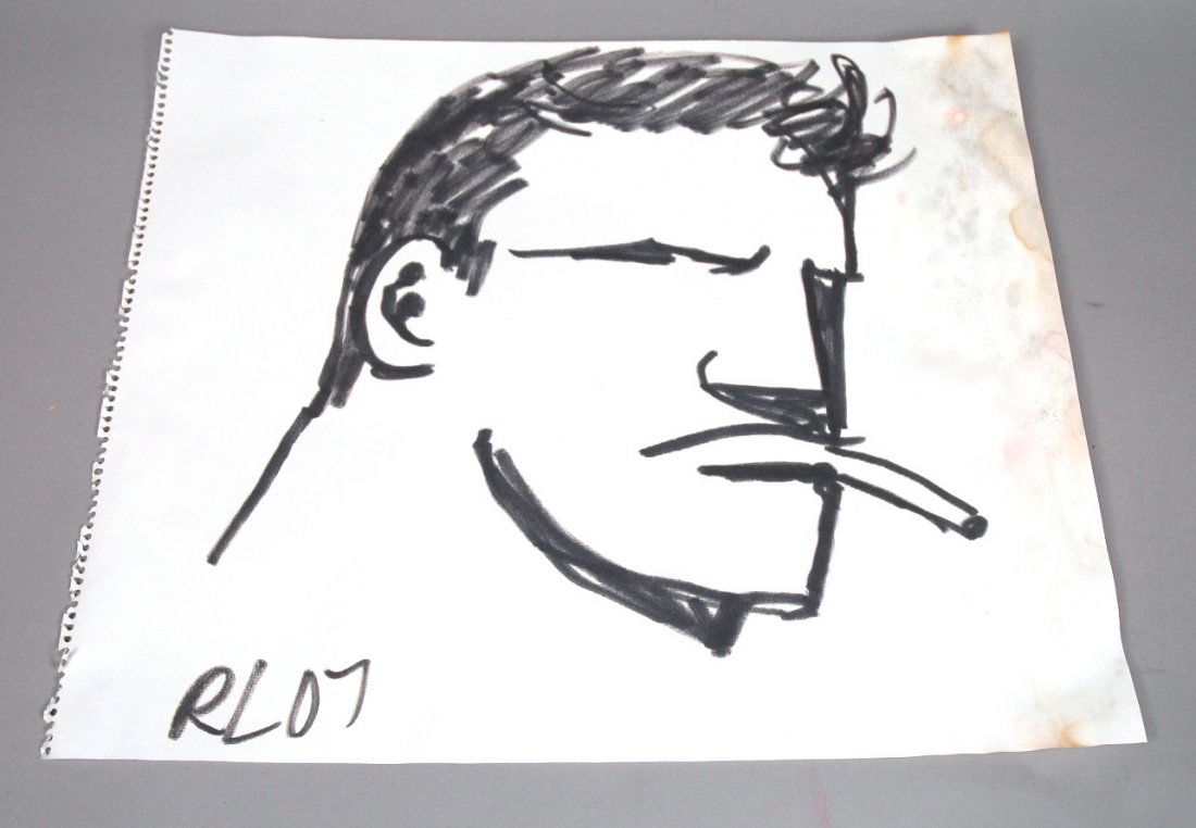 ROBERT LOUGHLIN 07 Brute Marker Drawing on Paper.: ROBERT LOUGHLIN 07 Brute Marker Drawing on Paper. Portrait. signed RL07. -- Dimensions: H: 22 inches: W: 18 inches ---