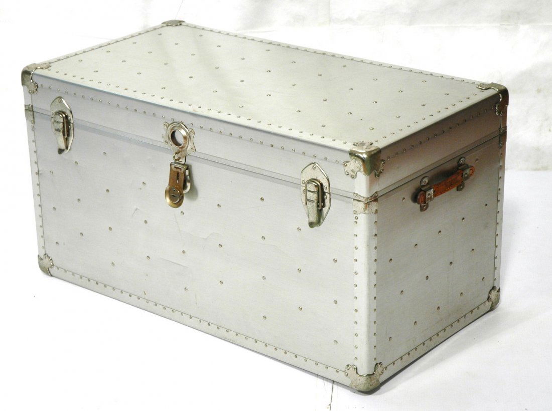 Large Vintage Aluminum Trunk with Leather Handles Aug 13, 2013