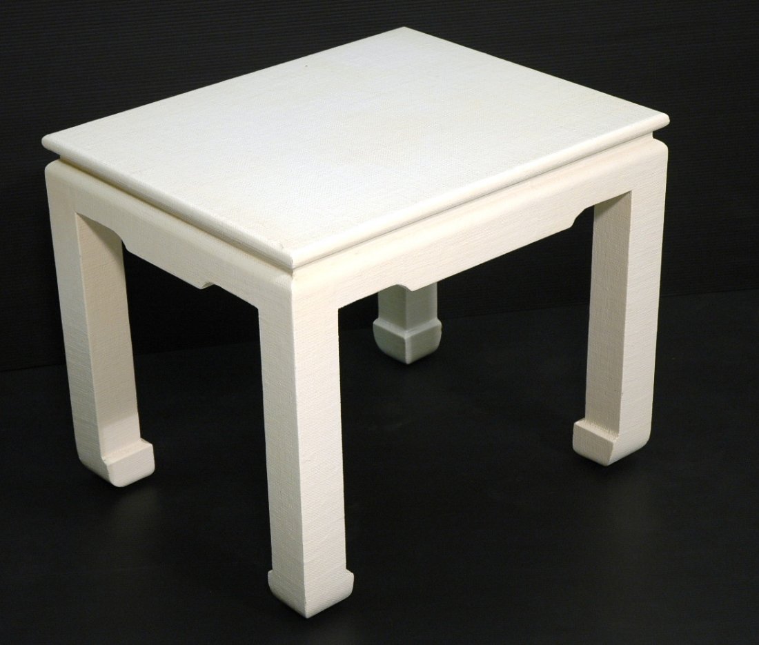 CARL SPRINGER style Lacquered Grass Cloth Side Ta: CARL SPRINGER style Lacquered Grass Cloth Side Table. Asian influence.-- Dimensions: H: 22.5 inches: W: 27 inches: D: 22 inches ---