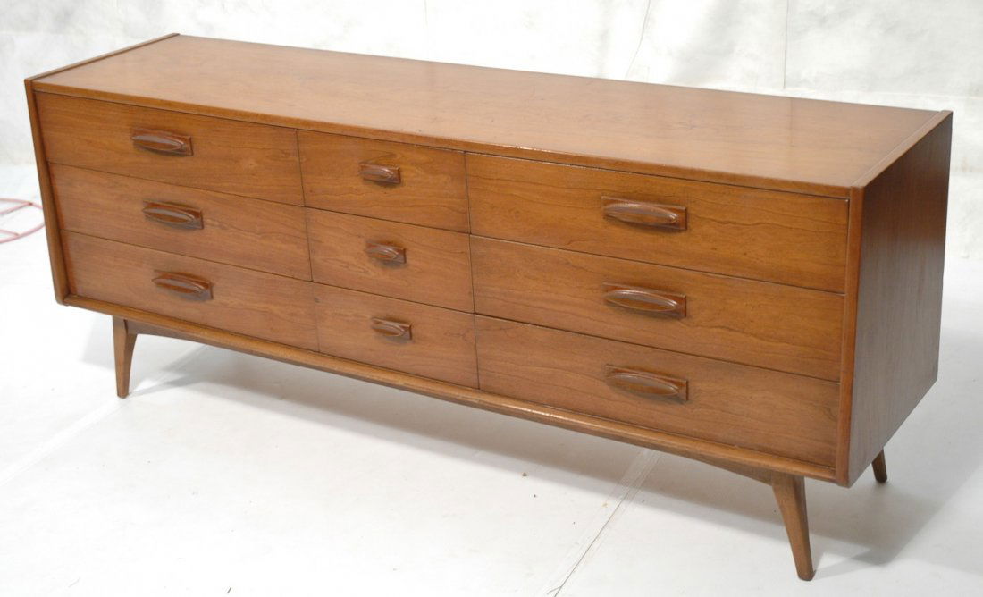 American Modern Walnut 9 Drawer Dresser Credenza.: American Modern Walnut 9 Drawer Dresser Credenza. Wood pulls-- Dimensions: H: 29 inches: W: 72 inches: D: 18 inches ---