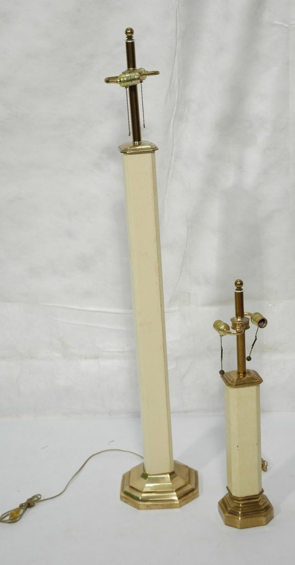 Pr Faux Snakeskin CARL SPRINGER style Lamps. Tabl: Pr Faux Snakeskin CARL SPRINGER style Lamps. Table & floor models. Brass base & accents. -- Dimensions: H: 56.5 inches ---