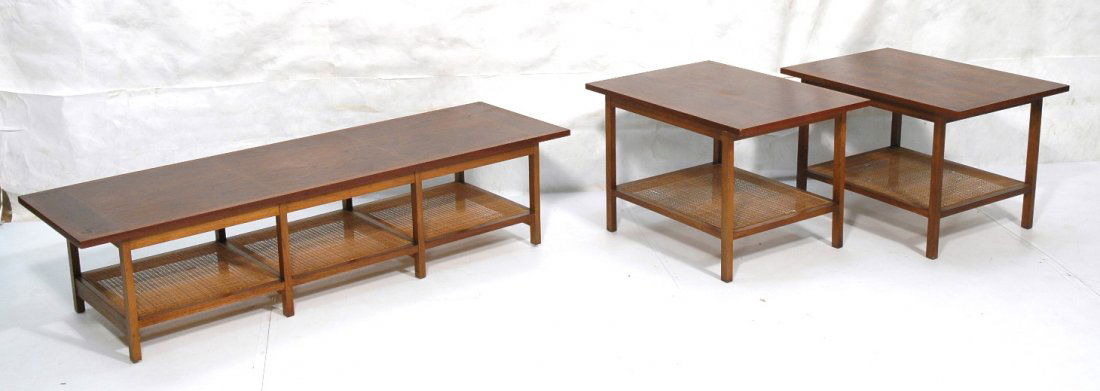 3pc LANE Table Set. Two side Tables & Coffee Cock: 3pc LANE Table Set. Two side Tables & Coffee Cocktail Table. Lower caned shelf. -- Dimensions: ---