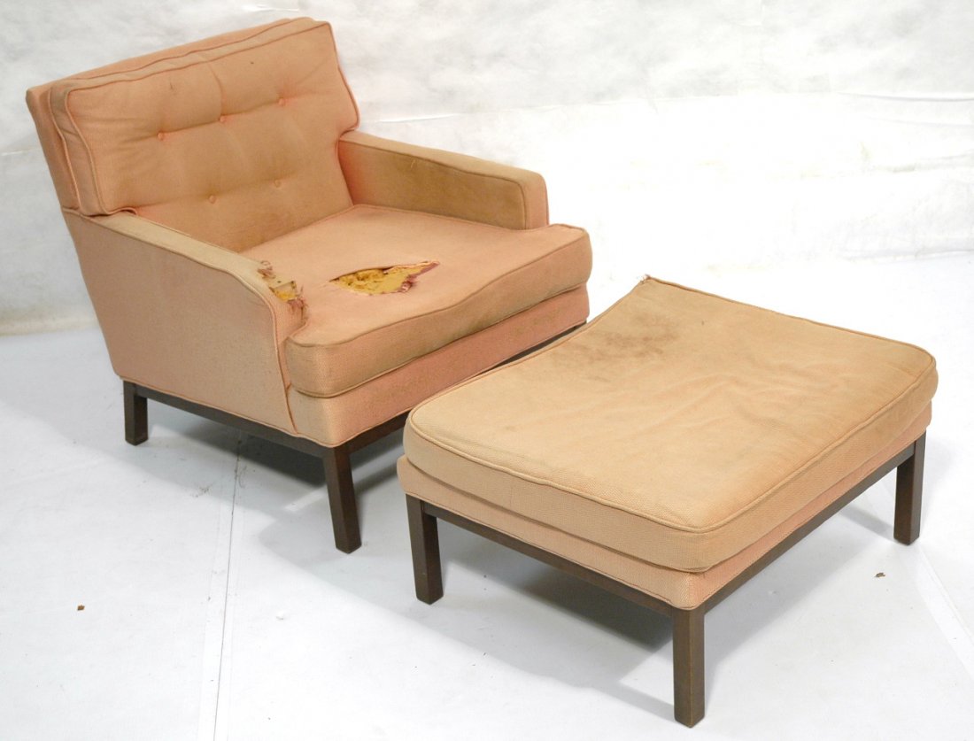 DUNBAR style American Modern Walnut Chair & Otto: DUNBAR style American Modern Walnut Chair & Ottoman. -- Dimensions: H: 30 inches: W: 27 inches: D: 32 inches ---