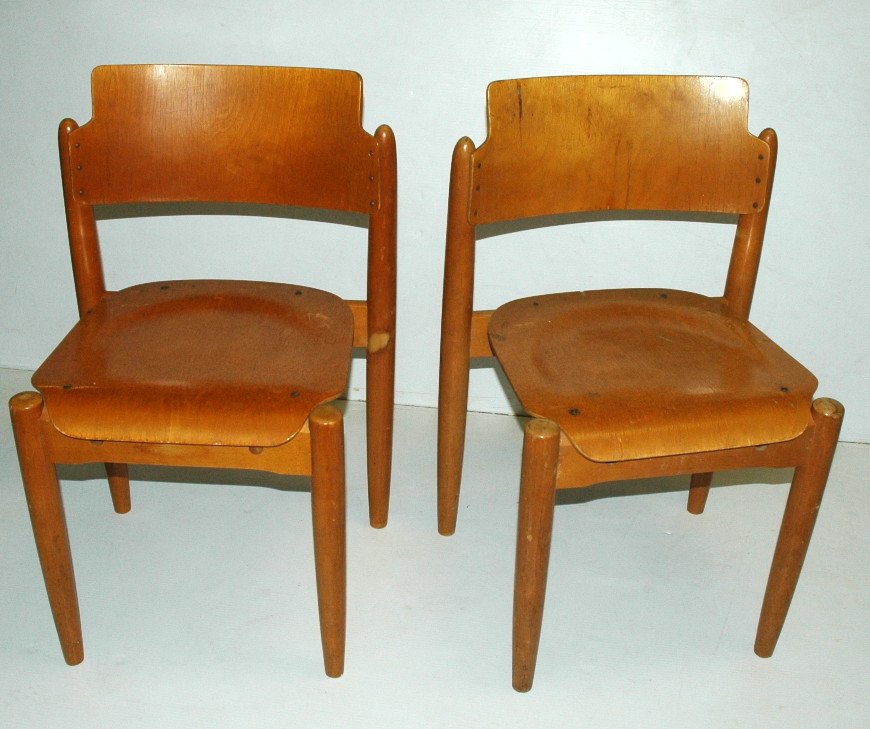 Pair Ilmari Tapiovaara Wilman Chairs. Stacking.: Pair Ilmari Tapiovaara Wilman Chairs. Stacking. -- Dimensions: H: 30 inches: W: 20 inches: D: 18 inches ---