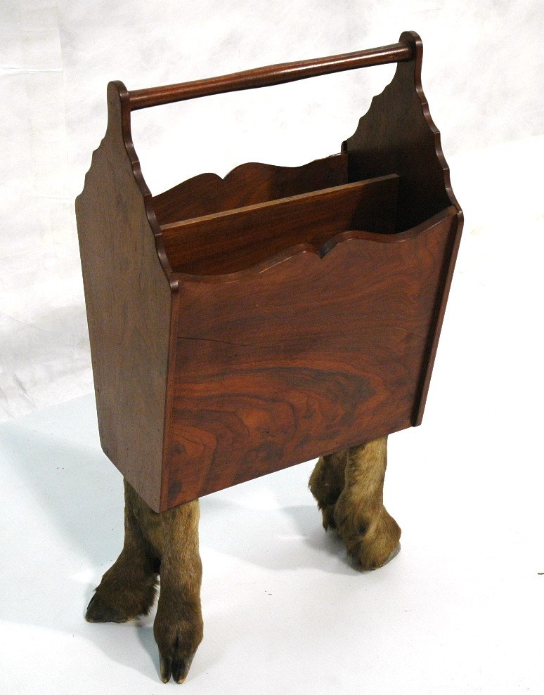Novelty Mahogany Magazine Rack with Four Deer Leg: Novelty Mahogany Magazine Rack with Four Deer Legs. Where are you going to find another?-- Dimensions: H: 28 inches: W: 17 inches: D: 9 inches ---