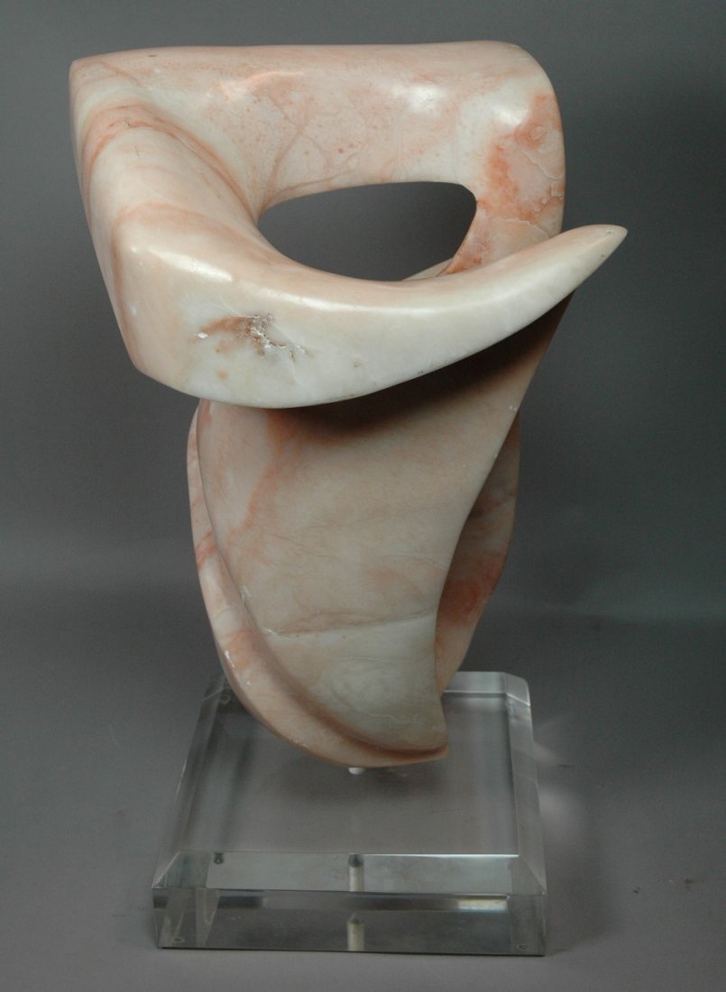 Large Modernist Alabaster Sculpture. Pink veined: Large Modernist Alabaster Sculpture. Pink veined freeform on acrylic base. Unsigned.-- Dimensions: H: 23.5 inches: W: 17 inches: D: 15 inches ---