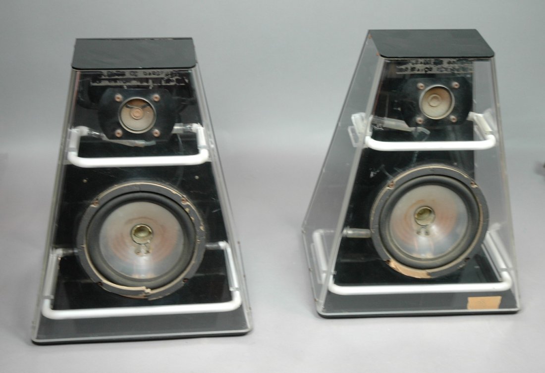 Pair 70's Modern Neon & Acrylic Speakers.: Pair 70's Modern Neon & Acrylic Speakers.-- Dimensions: H: 14 inches: W: 12 inches: D: 9.25 inches ---