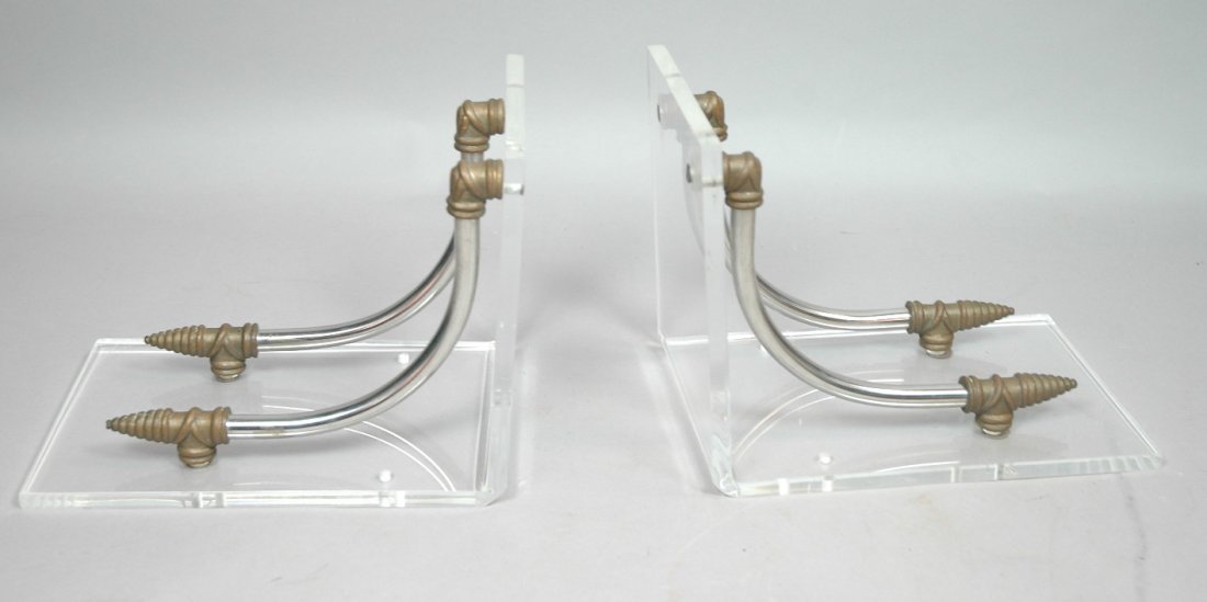 Pair Decorator Lucite & Chrome Brackets. Bronze: Pair Decorator Lucite & Chrome Brackets. Bronze mounts.-- Dimensions: H: 9 inches: W: 7 inches --- US Shipping charge: $28