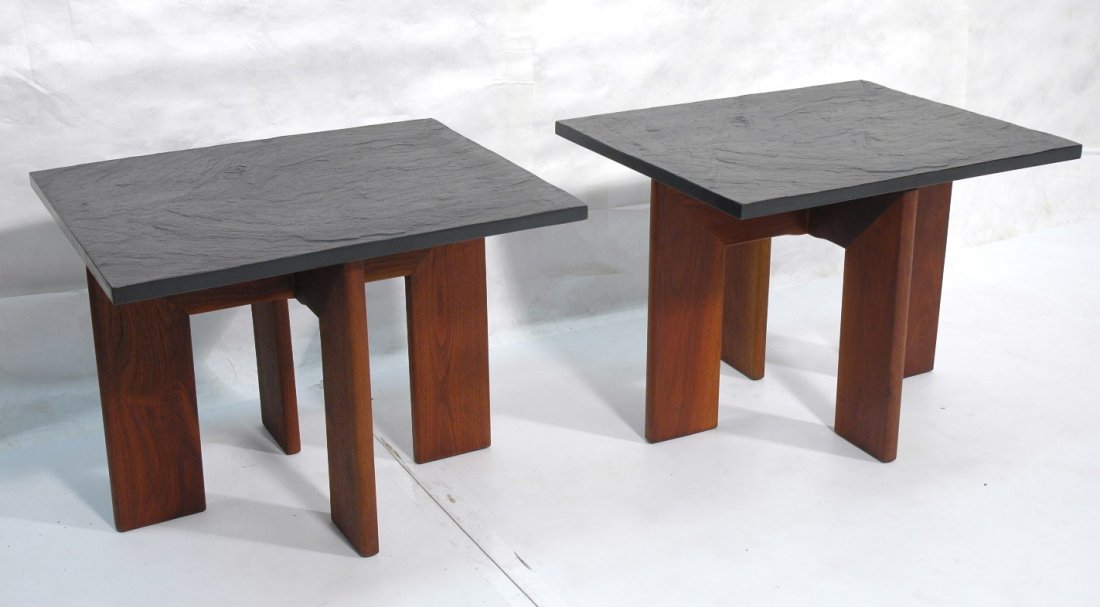 Pr ADRIAN PEARSALL Slate Top American Modern Side: Pr ADRIAN PEARSALL Slate Top American Modern Side Tables. -- Dimensions: H: 20 inches: W: 27 inches: D: 22 inches ---