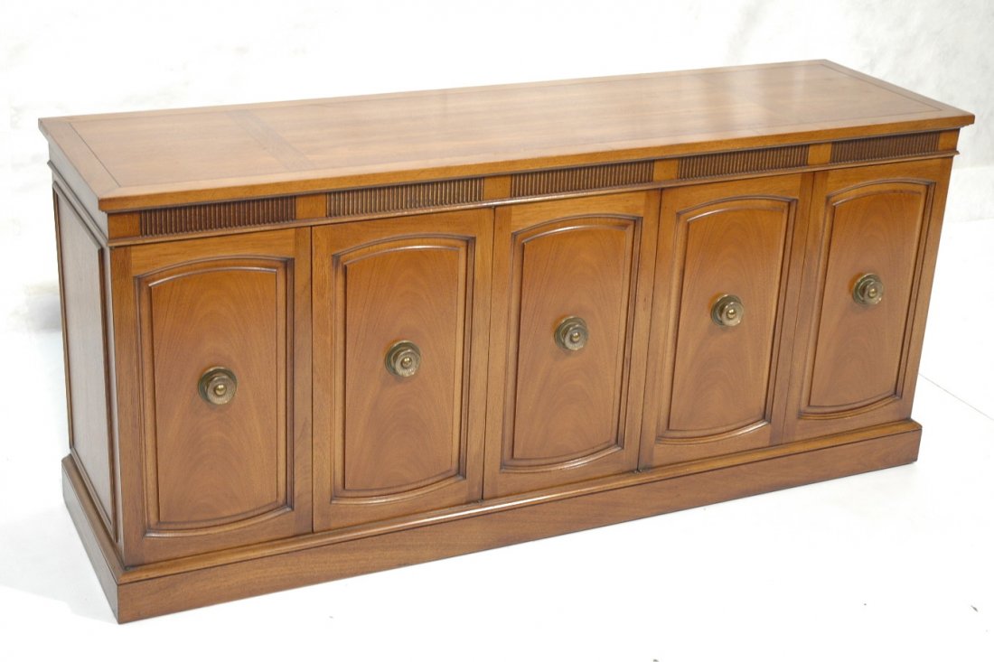 Five Door American Modern Credenza Cabinet. Panel: Five Door American Modern Credenza Cabinet. Panel Door with large round metal hardware.-- Dimensions: H: 30 inches: D: 19 inches: L: 67 inches ---