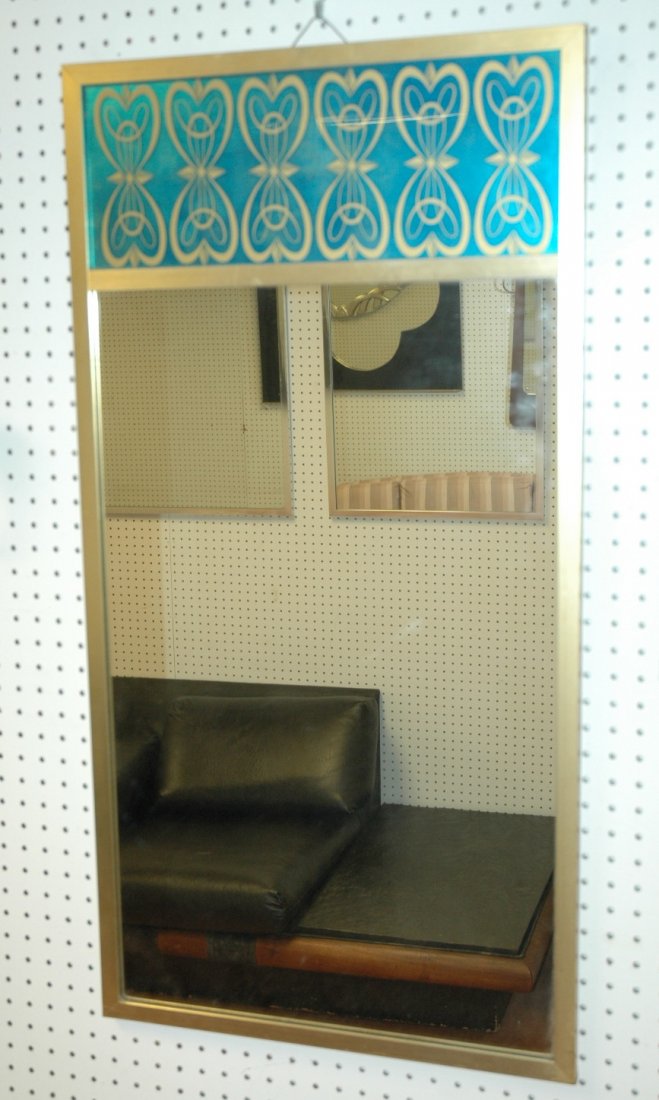 Gold Tone Wall Mirror with Turquoise Decorative P: Gold Tone Wall Mirror with Turquoise Decorative Panel. -- Dimensions: H: 39 inches: W: 20 inches ---