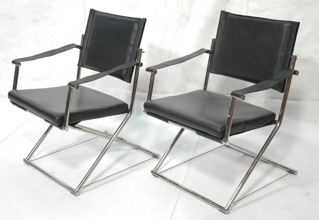 Pr Italian Chrome Rockers Rocking Chairs. Tubular: Pr Italian Chrome Rockers Rocking Chairs. Tubular chrome. Black vinyl. Great design foldup but very sturdy rocking chairs.-- Dimensions: H: 33 inches: W: 25 inches: D: 23 inches ---