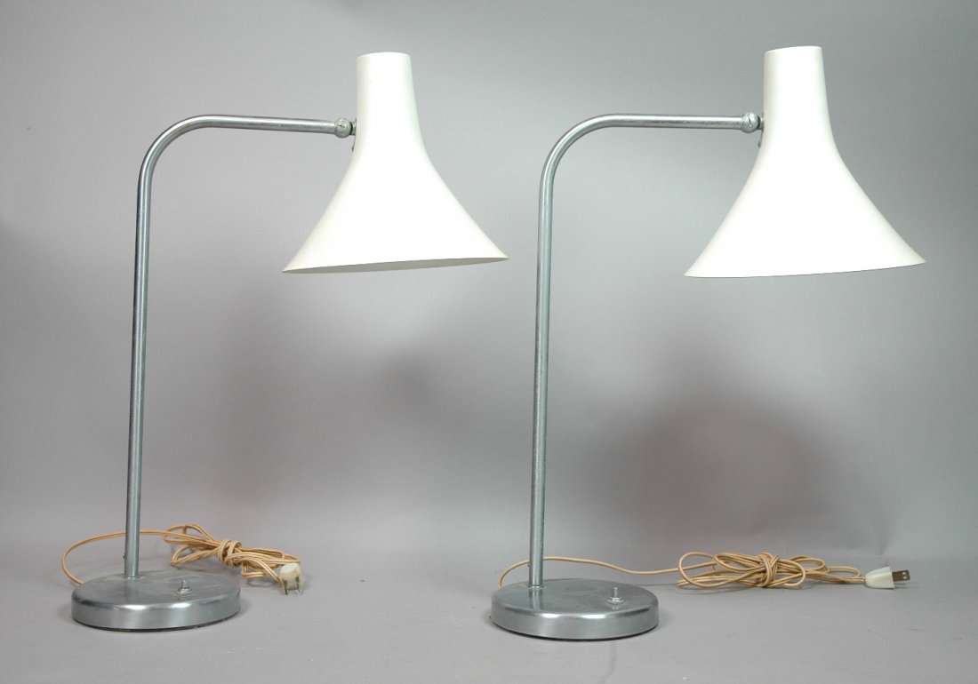 Pr 60's Modern Chrome White Shade Table Lamps. Ko: Pr 60's Modern Chrome White Shade Table Lamps. Kovacs.-- Dimensions: H: 21.5 inches: W: 16 inches ---