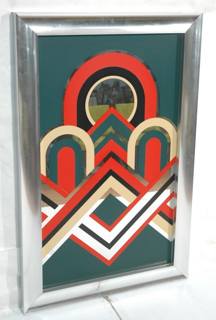 70's Modern Silkscreen on Mirror Wall Art. Framed: 70's Modern Silkscreen on Mirror Wall Art. Framed. Wide silver frame-- Dimensions: Image Size: H: 39.5 inches: W: 23.5 inches ---