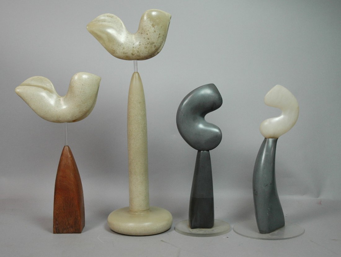 4pc Lot Organic Modernist ELLY Marble Sculptures.: 4pc Lot Organic Modernist ELLY Marble Sculptures. Sinuous carvings on interesting unique bases. Some signed Ellen or Elly. Some dated '80s.-- Dimensions: H: 12.5 inches --- US Shipping charge: $28