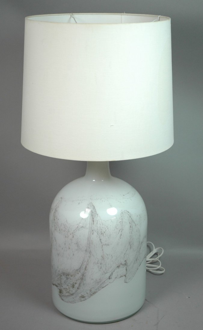 HOLMEGAARD Art Glass Bottle Form Table Lamp. Denm: HOLMEGAARD Art Glass Bottle Form Table Lamp. Denmark. Cased white glass with marble veining. Label.-- Dimensions: H: 28.5 inches: W: 10 inches ---