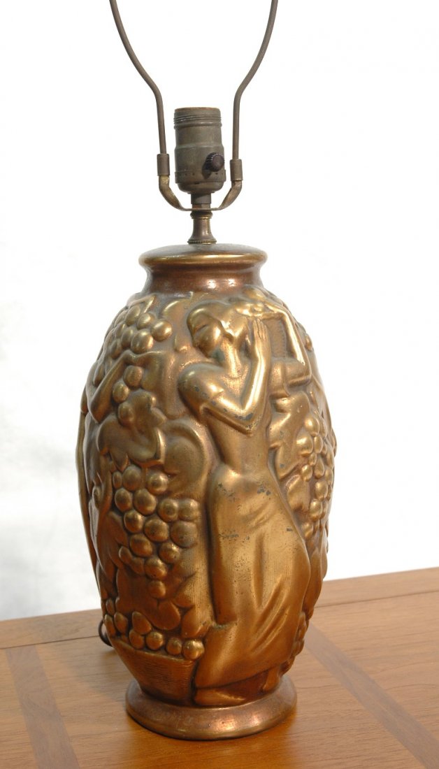 Art Deco Sculptural Relief Lamp. Bronze Clad Nude: Art Deco Sculptural Relief Lamp. Bronze Clad Nudes among fruit.-- Dimensions: ---