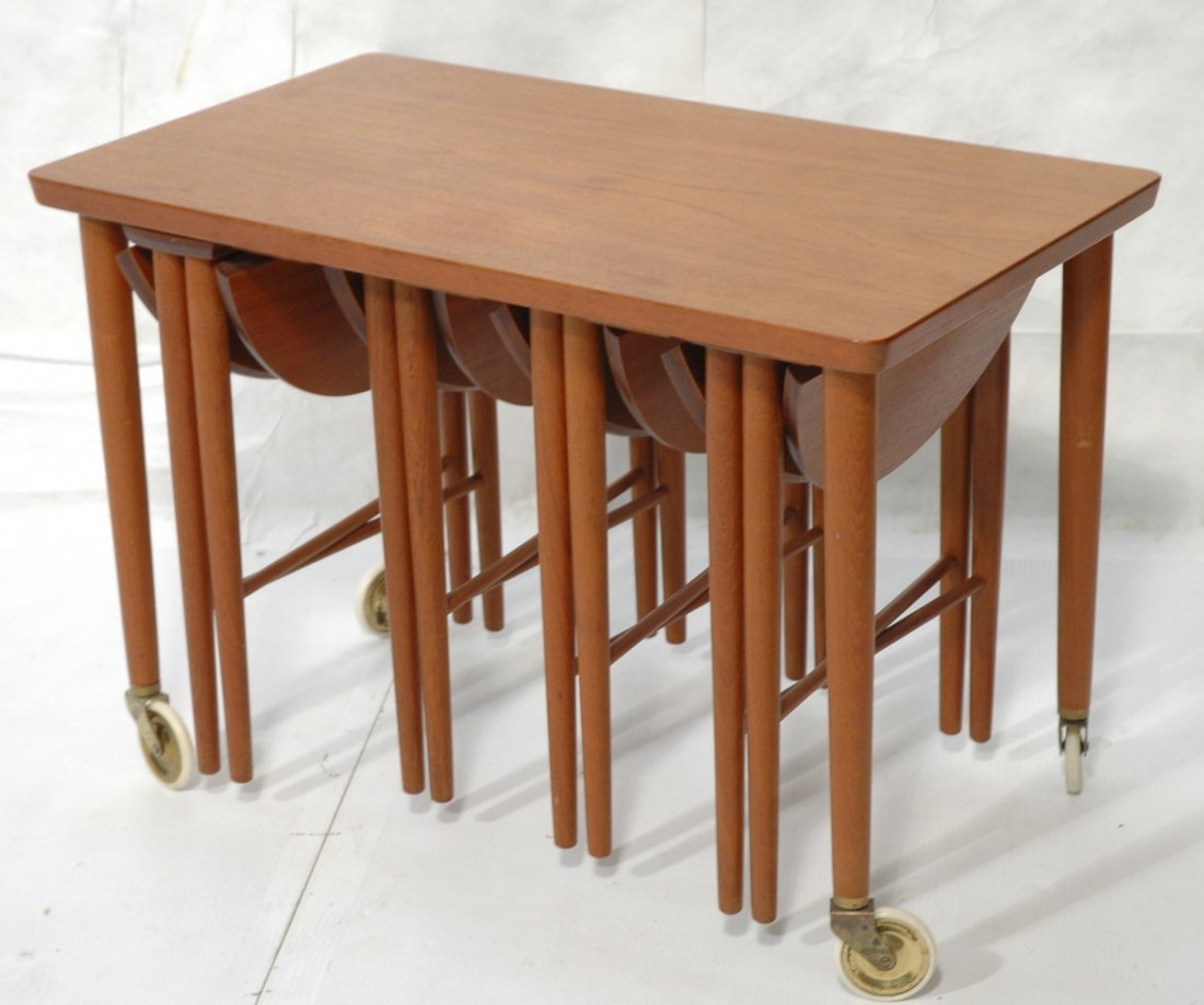 Danish Modern Nesting Tables. Four folding round